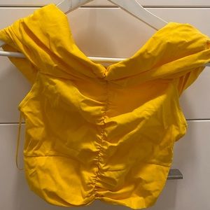 Yellow Zara crop top off the shoulder